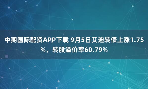 中期国际配资APP下载 9月5日艾迪转债上涨1.75%，转股溢价率60.79%