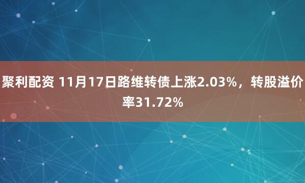 聚利配资 11月17日路维转债上涨2.03%，转股溢价率31.72%